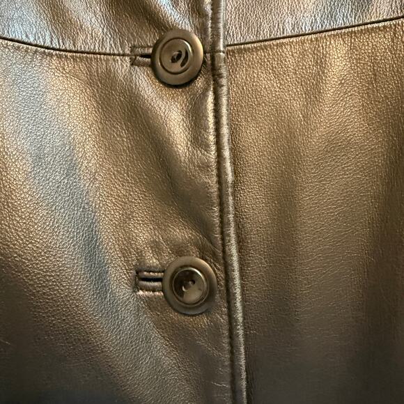 Women's Winlit Long Black 100% Leather Button Front Coat Size Medium - Picture 7 of 9